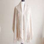 100% Pure Pashmina Cashmere Woolen Wrap (Double Ply) - Handspun & Handwoven in Ladakh Himalayas | Cream, 23x78"