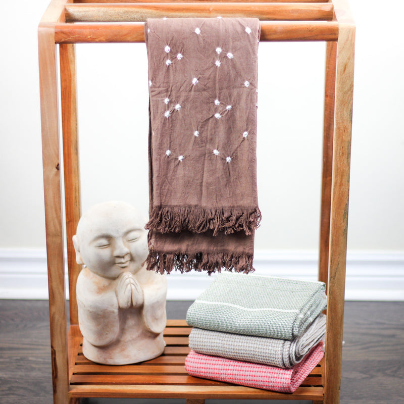 Bandhani Tie-Dye Handwoven Cotton Decorative Towel - Bathroom Decor | Brown, 27x59"