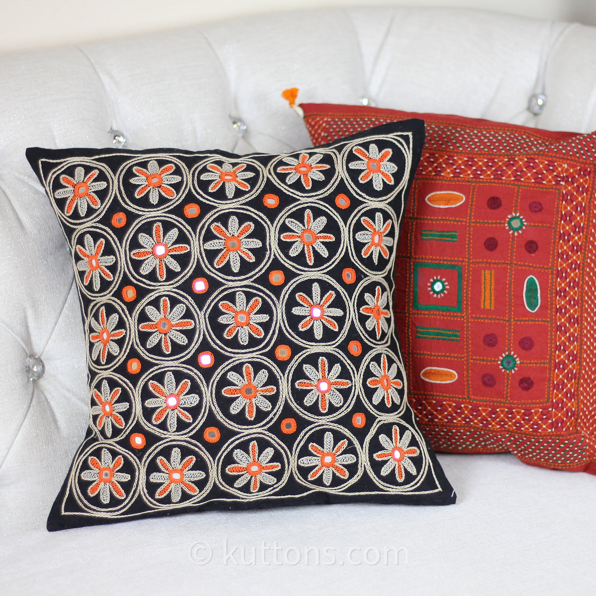 Banjara Lambani Hand Embroidered Cushion Cover - Embroidered Mirrors