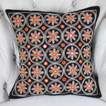 Banjara Lambani Hand Embroidered Cushion Cover - Embroidered Mirrors | Throw Pillow Case, Black, 16"