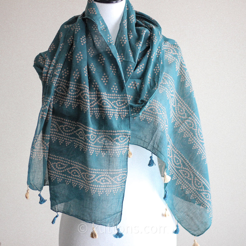 Batik Hand Printed Cotton Wrap with Tassels