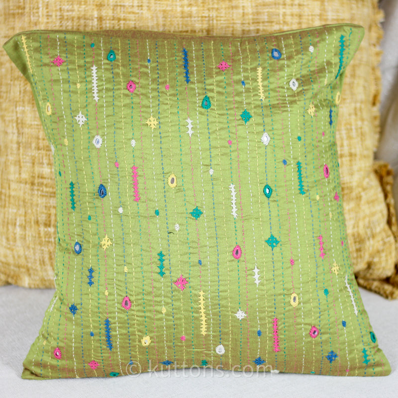 cotton & silk hand-embroidered pillow case