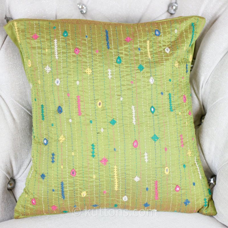 ethnic hand embroidered cotton & silk pillow case