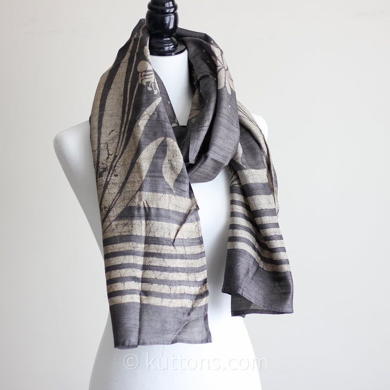 Handmade Tussar Silk Stole - Natural Dyes, Block Art Print