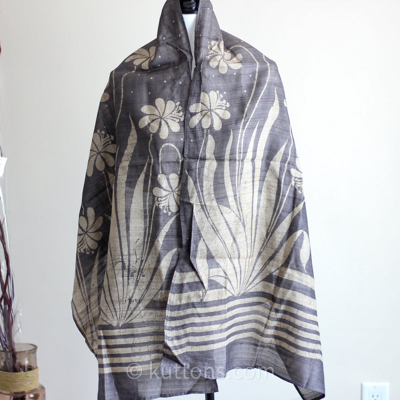 Handwoven Tussar Silk Stole - Natural Dyes, Block Art Print