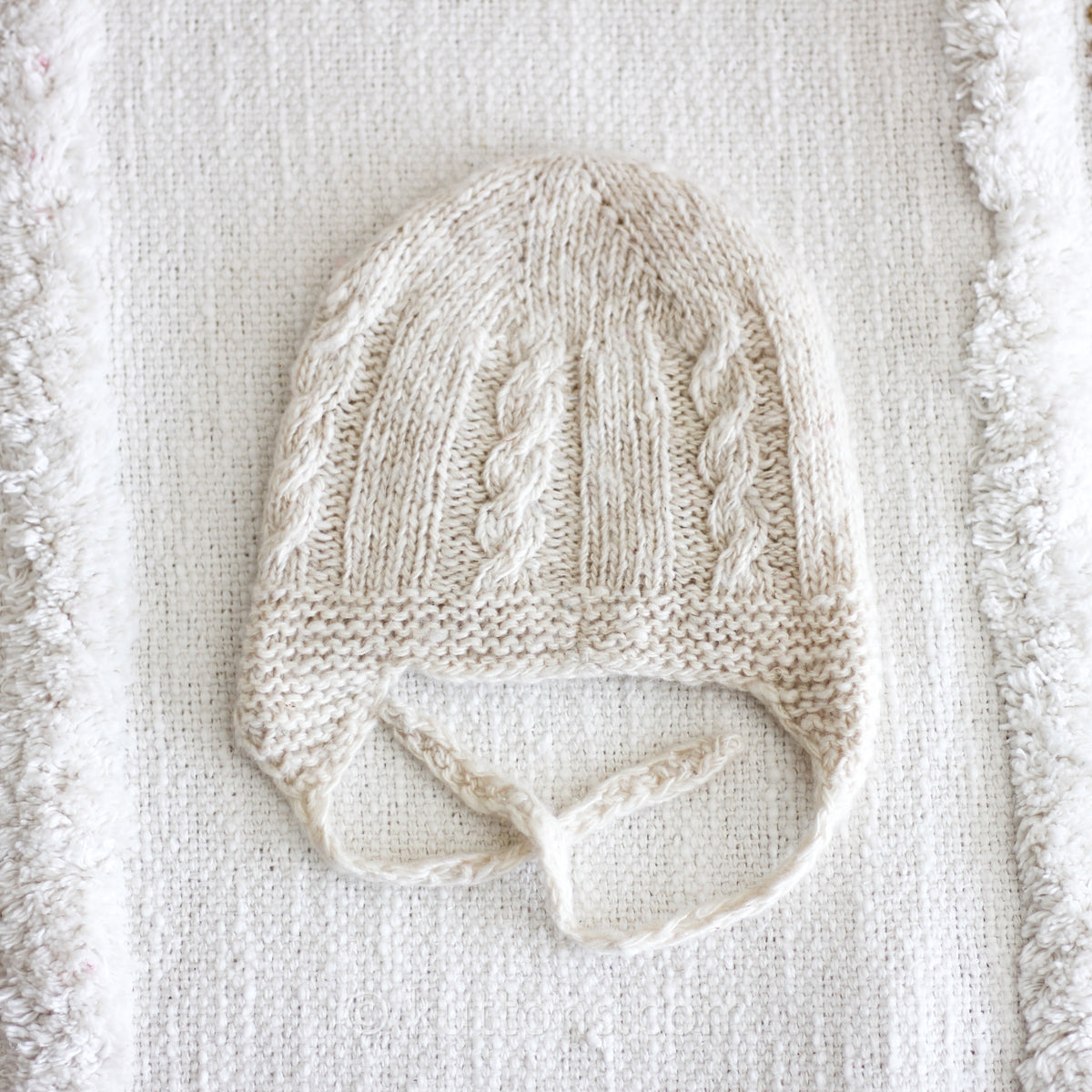Cashmere Baby Hat with Tie Strings - Handknit Ultrasoft Pashmina, cable knit design