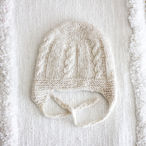 Cashmere Baby Hat with Tie Strings - Handknit Ultrasoft Pashmina, cable knit design