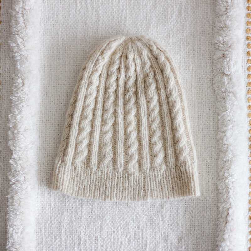 Cashmere Cable Hat for Women - Pure Pashmina Cashmere from Ladakh | Milk White, Small
