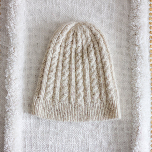 Cashmere Cable Hat for Women - Pure Pashmina Cashmere from Ladakh | Milk White, Small