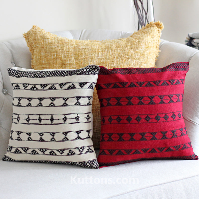 100% Cotton Decorative Pillow Cover - Handwoven Cushion with Extra Weft, 16", set of 2