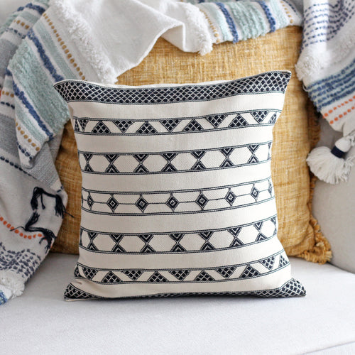 100% Cotton Decorative Pillow Cover - Handwoven Cushion with Extra Weft, 16", white