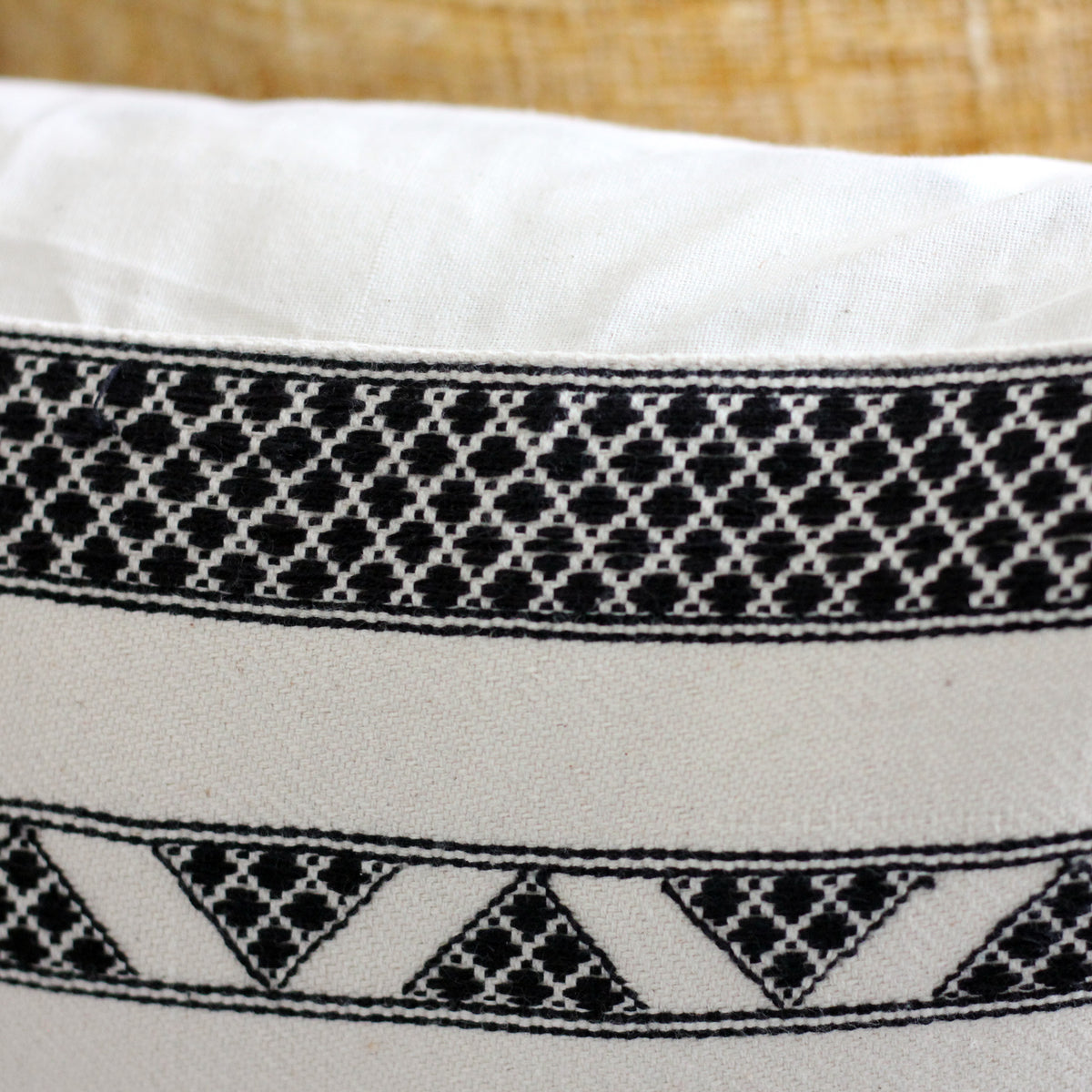 100% Cotton Decorative Pillow Cover - Handwoven Cushion with Extra Weft, 16", white close up