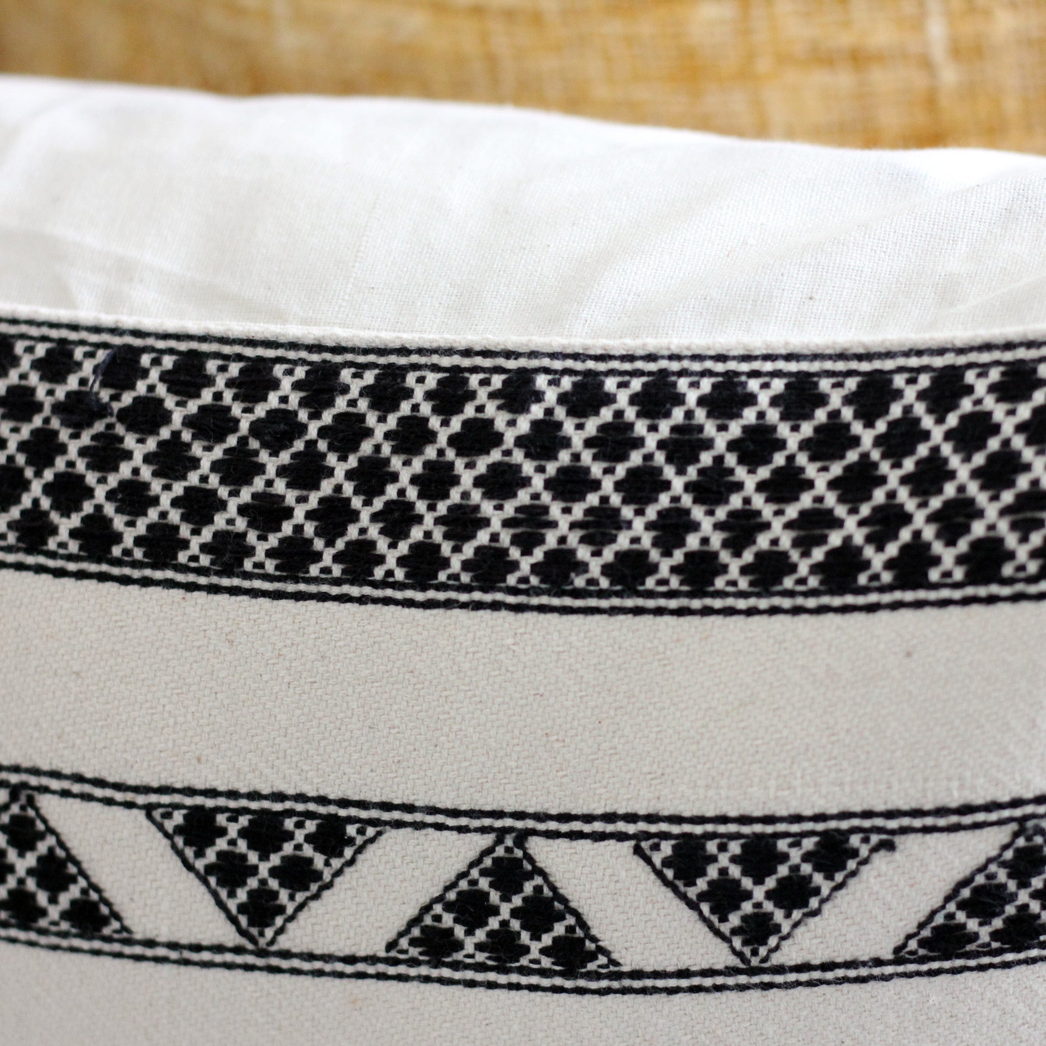 100% Cotton Decorative Pillow Cover - Handwoven Cushion with Extra Weft, 16", white close up