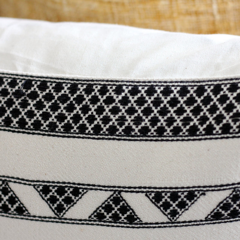 100% Cotton Decorative Pillow Cover - Handwoven Cushion with Extra Weft, 16", white close up