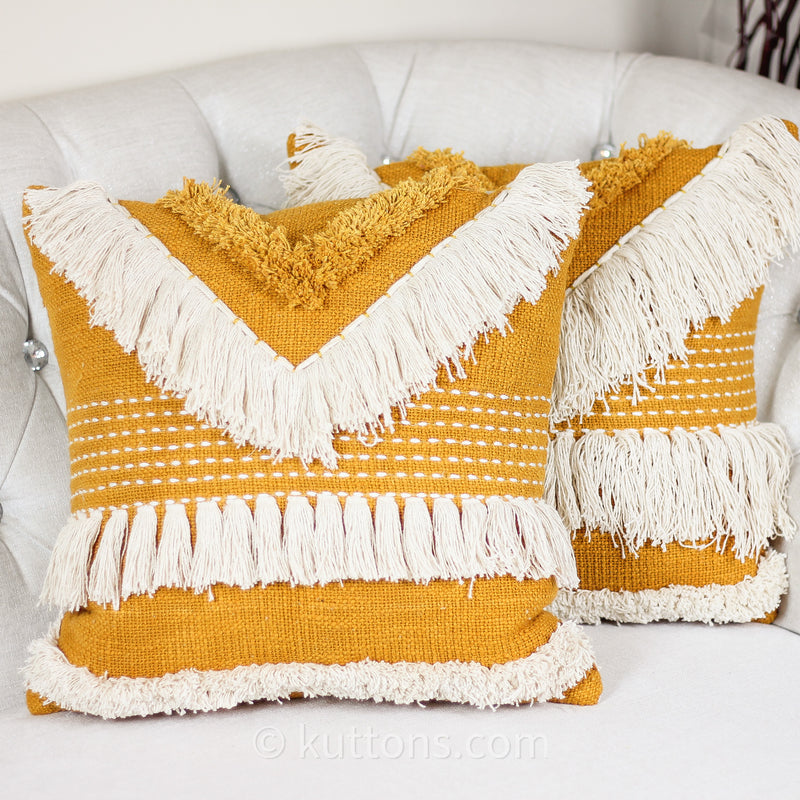 Cotton Embroidered Textured Pillow Cover - Boho Decorative Cushion