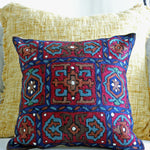 Traditional Crewel Hand Embroidered Pillow Cover - Wool on Cotton | Decorative Cushions, 16x16"