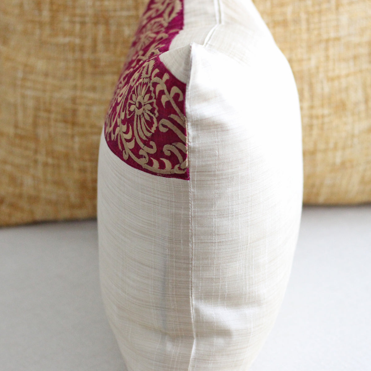 Decorative silk pillow cover - Floral embroidery, side view