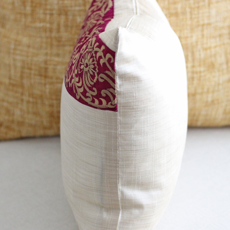 Decorative silk pillow cover - Floral embroidery, side view