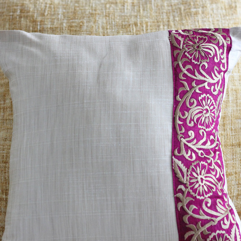 Decorative silk pillow cover - Floral embroidery