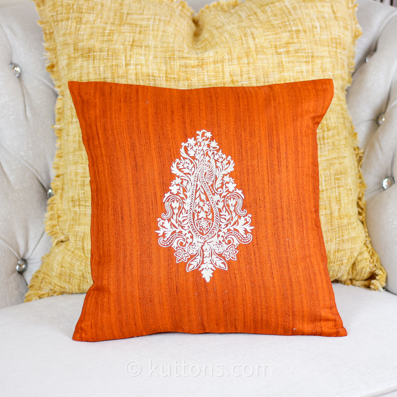 Embroidered Silk Blend Handloom Cushion Cover - Paisley Motif