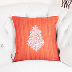 Embroidered Silk Blend Handloom Cushion Cover - Paisley Motif | Orange, 16x16"