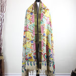 Ethnic Hand-Painted Kalamkari Cotton Wrap Cum Decor - Natural Colours, Storey Theme | Multicolour, 36x94"