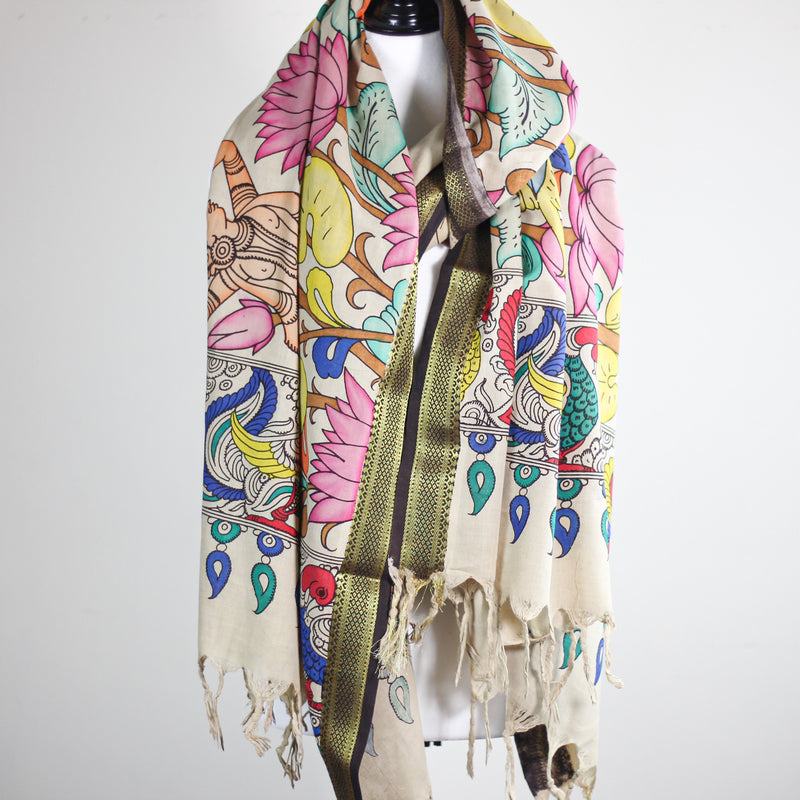 hand painted cotton wrap with natural colours