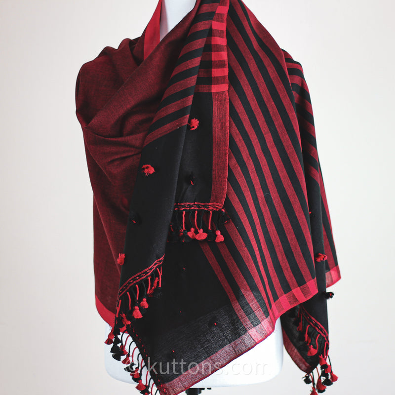 Ethnic Miri Fine Cotton Scarf - Handwoven Wrap with Tassels