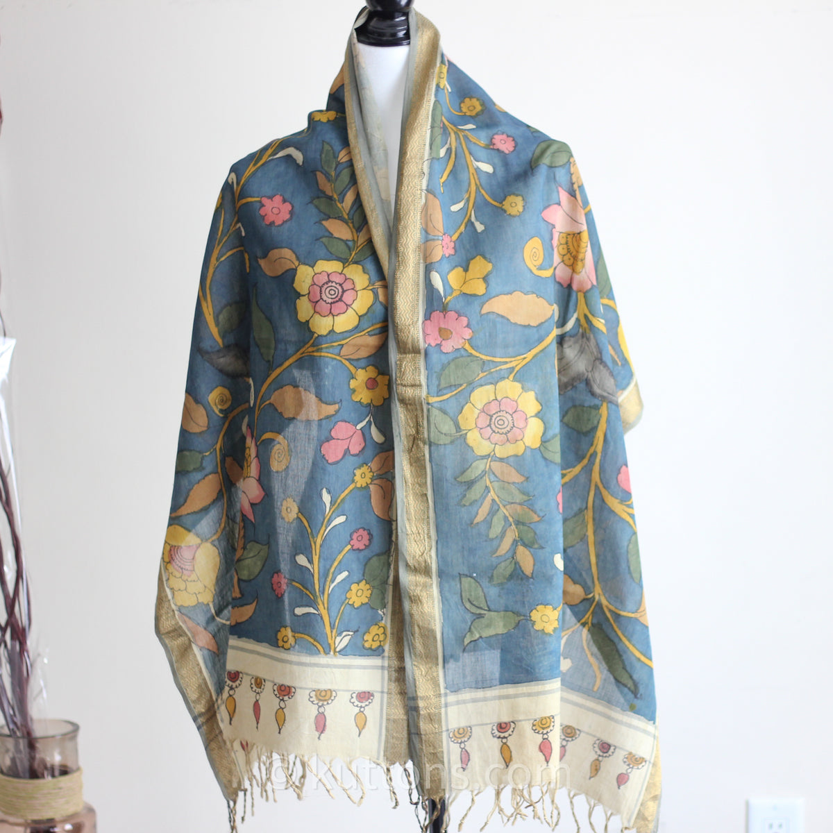 Ethnic Natural Colours Kalamkari Handpainted Chanderi Cotton Stole Wrap