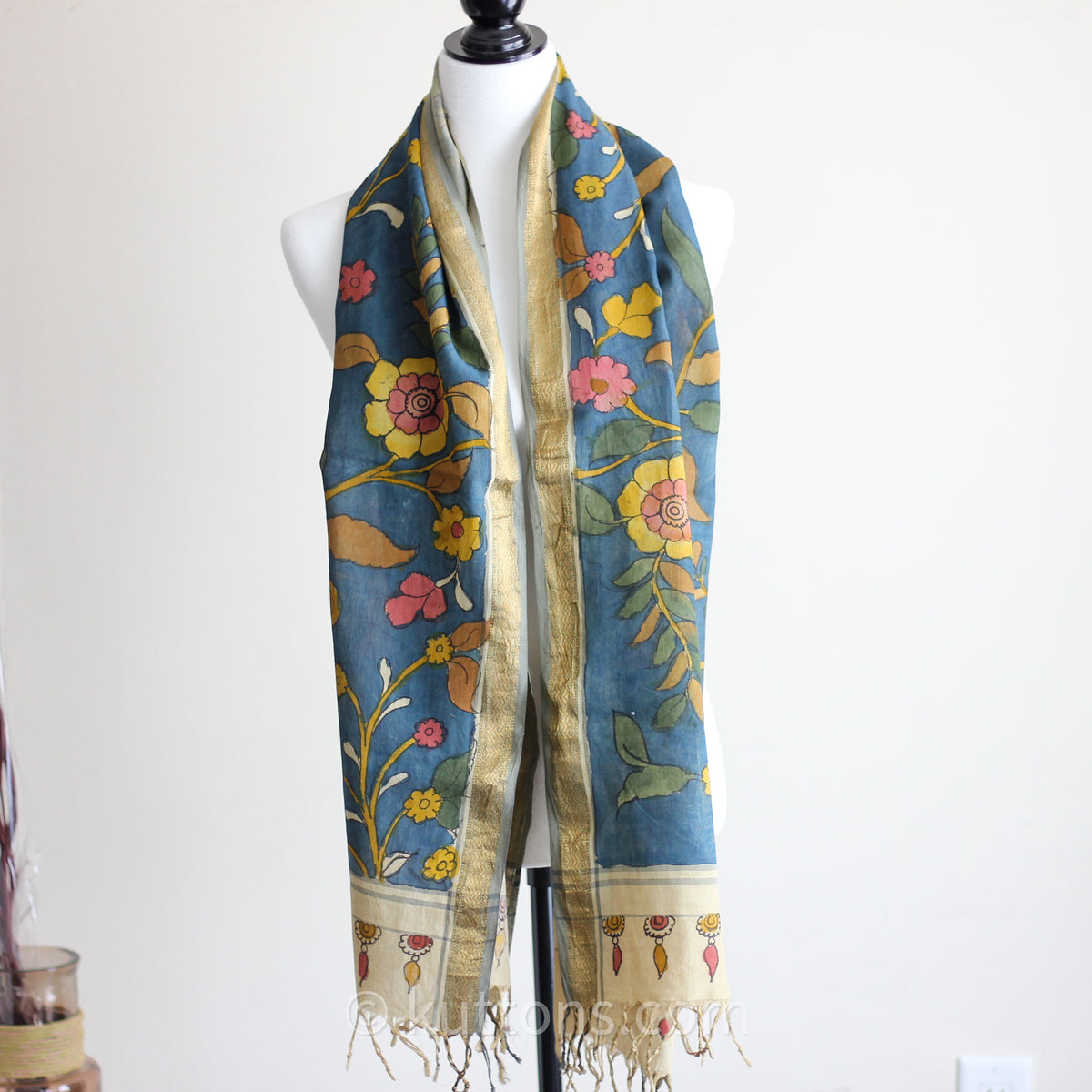 Ethnic Handpainted Natural Colours Cotton Stole Wrap Wrap