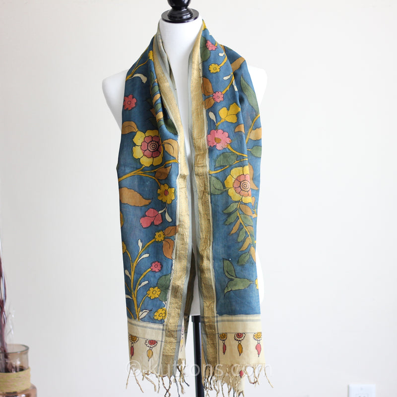 Ethnic Handpainted Natural Colours Cotton Stole Wrap Wrap