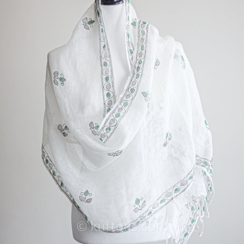 Hand-Painted Linen Stole with Tassels