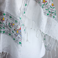 handpainted handwoven linen wrap stole