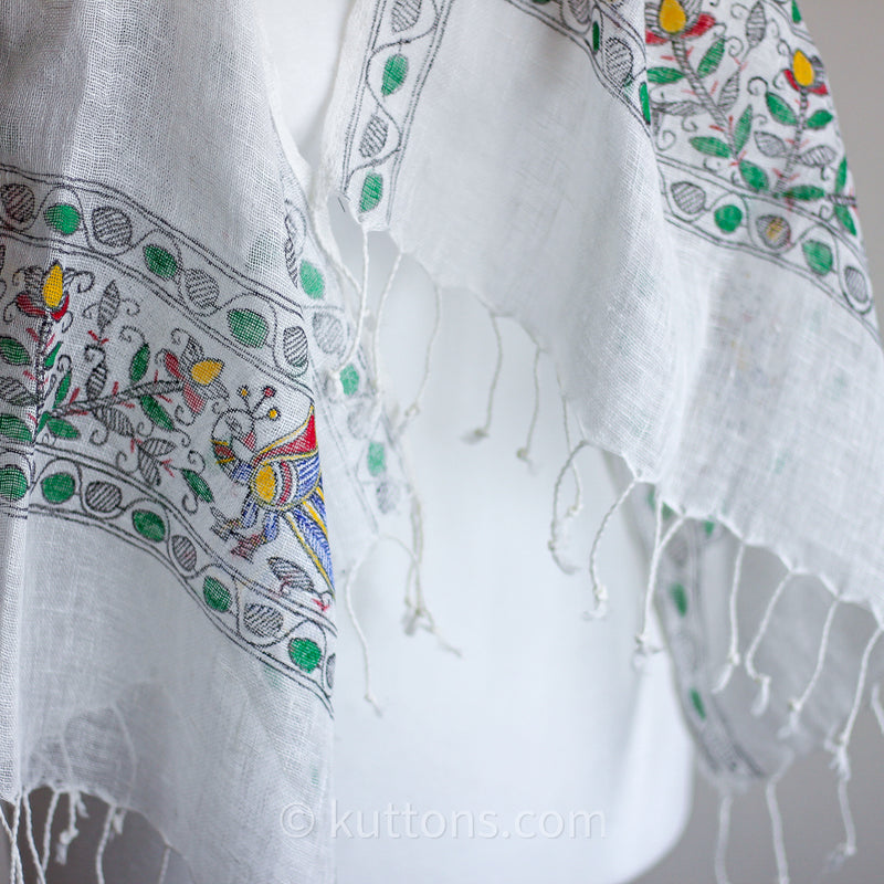 handpainted handwoven linen wrap stole