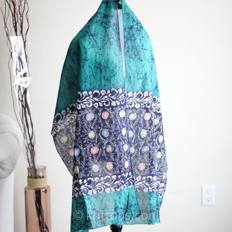 Hand batik printed pure cotton stole - floral design