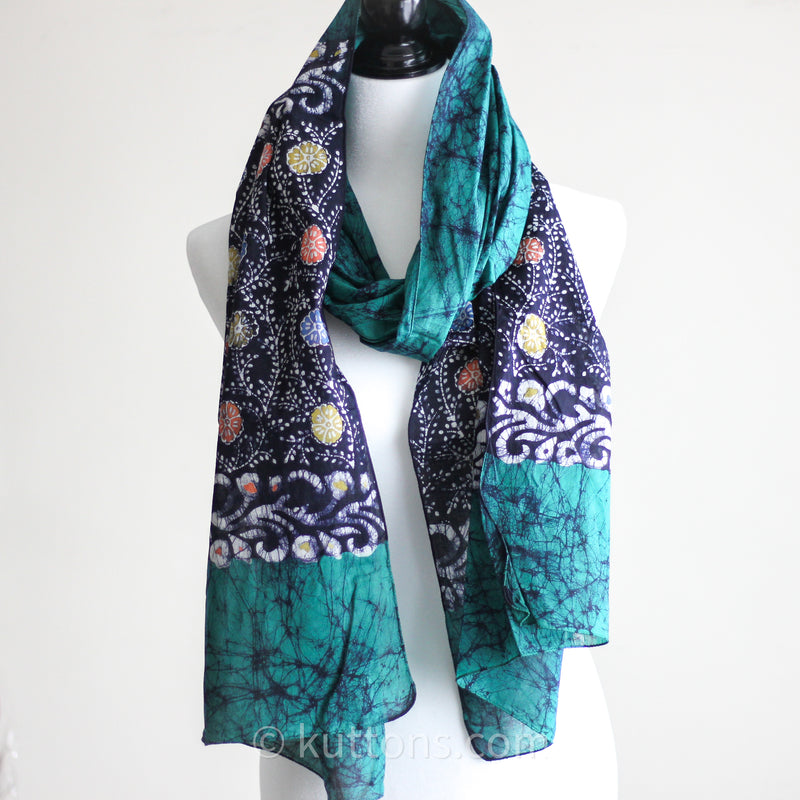 Hand batik printed 100% cotton stole - floral design