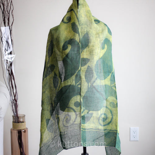 100% Linen Art Block Print Natural Dyed Wrap Stole