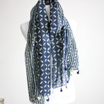 Hand Printed Cotton Wrap - Batik Stole with Tassels