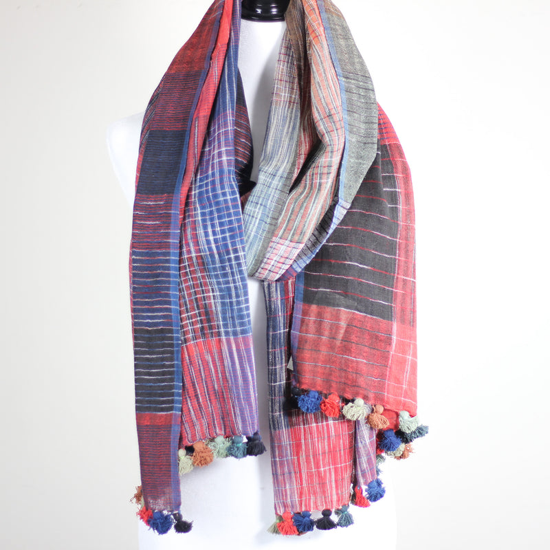 Hand Spun & Hand Woven Organic Cotton Wrap - Naturally Dyed Scarf | Multicolour, 26x82"