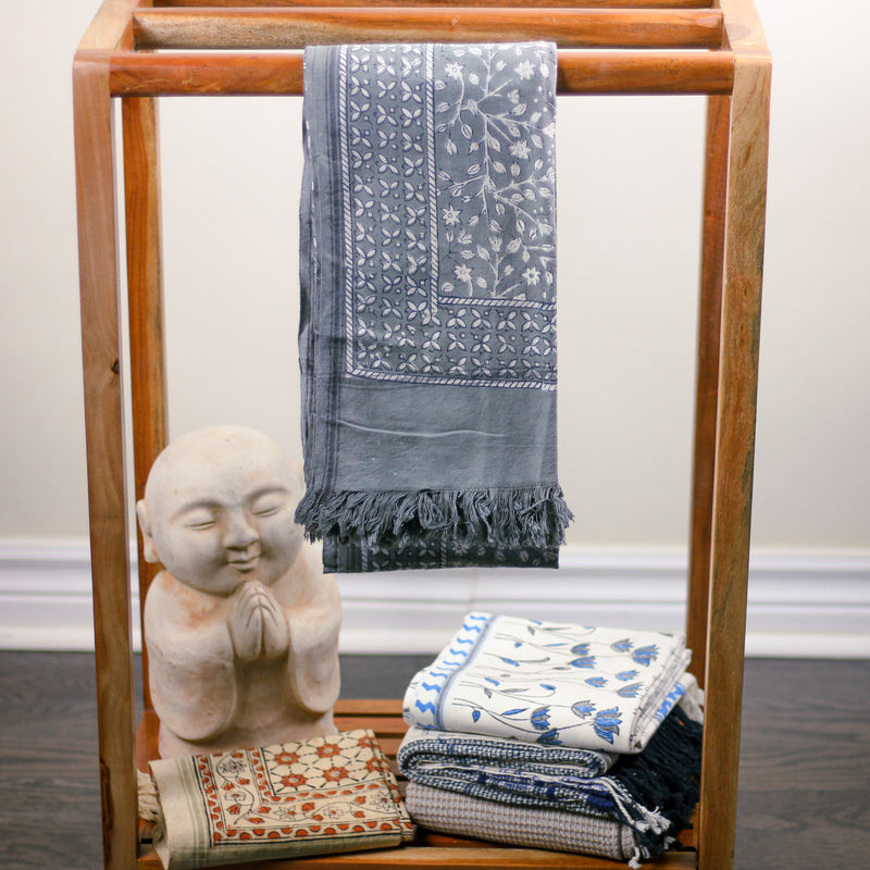 Hand Woven Decorative Cotton Towel - Hand Block Printed with Natural Dyes