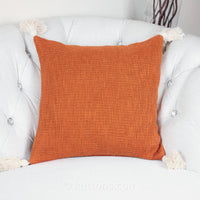 Hand Woven Solid Textured Cotton Throw Pillow Cover - With Decorative Corner Tassels