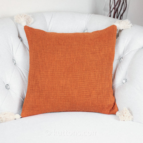 Hand Woven Solid Textured Cotton Throw Pillow Cover - With Decorative Corner Tassels