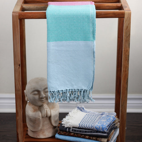 Handloom Cotton Beach Towel with Tassels | Red-Blue-Green, 32x64"