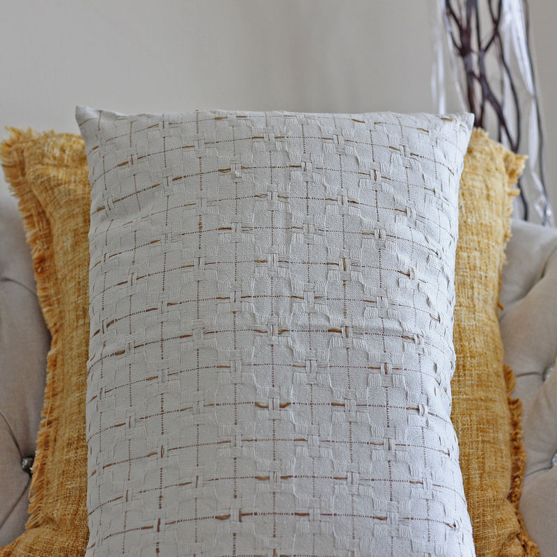 100% Silk Basket Weave Textured Pillow Cushion Cover - Coconut Shell Button