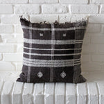 Handmade Bhujodi Throw Pillow Cover - Rustic Wool & Cotton Cushion | Brown, 22"