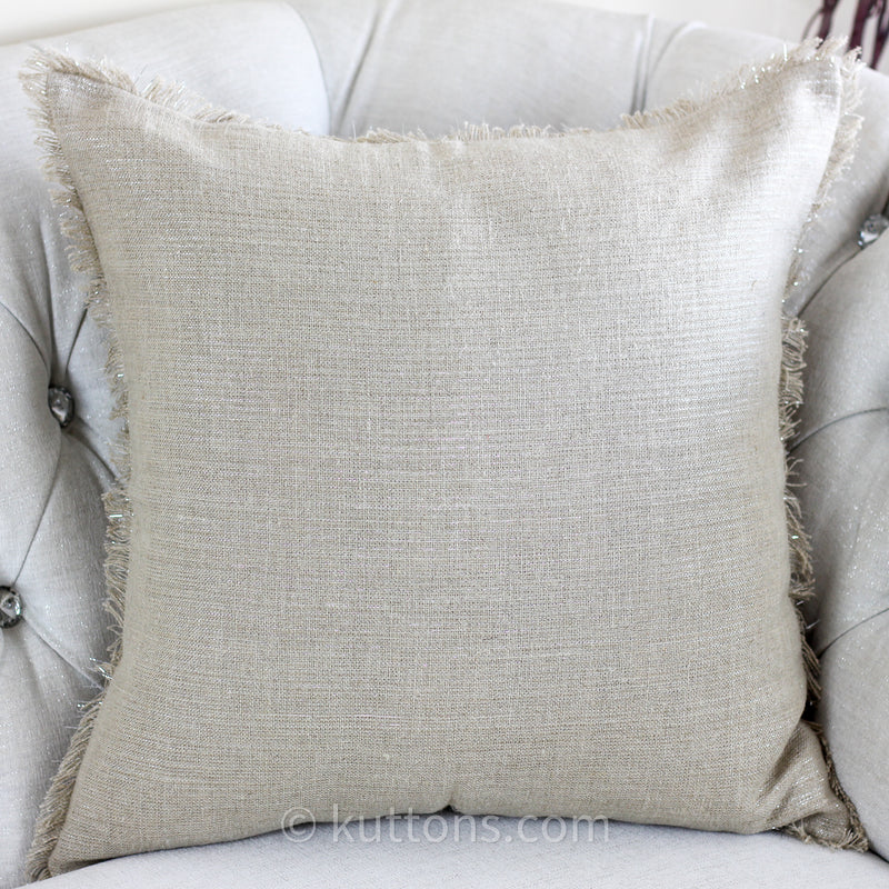 Handmade Linen Cushion Cover - With Shiny Lurex & Fringes