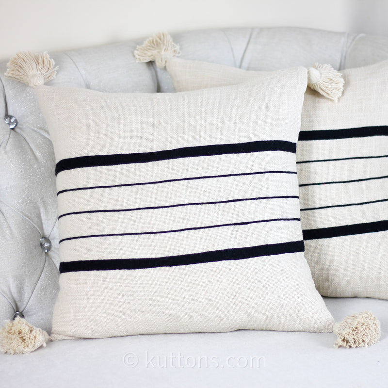Handmade Textured Cotton Striped Pillow Cover - Large Corner Tassels