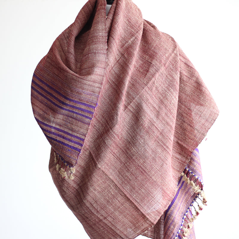 Handspun Tussar Silk & Merino Wool Shawl - Handwoven with Tassels