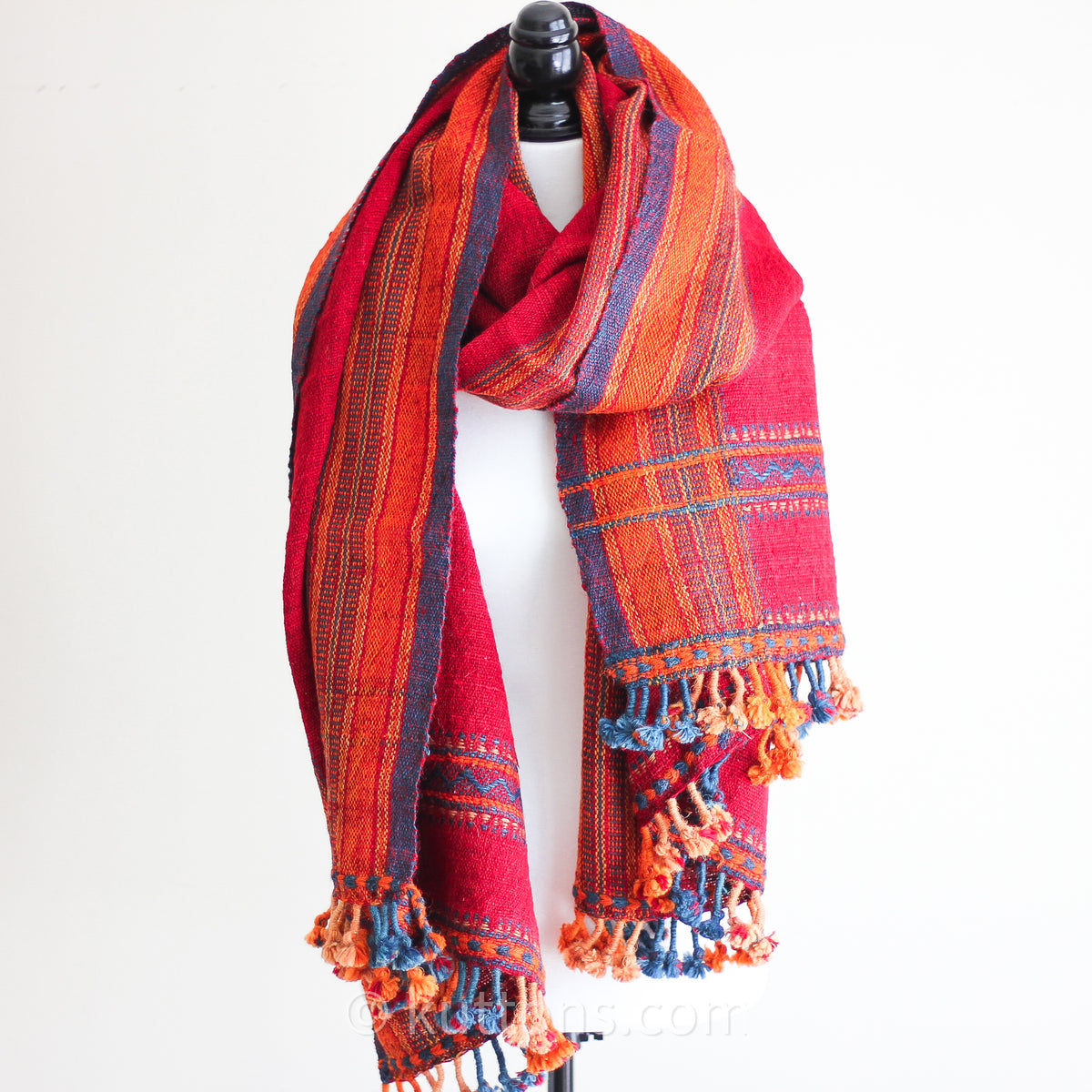 Handspun & Handwoven Colourful Woolen Shawl - Rustic Wrap Throw