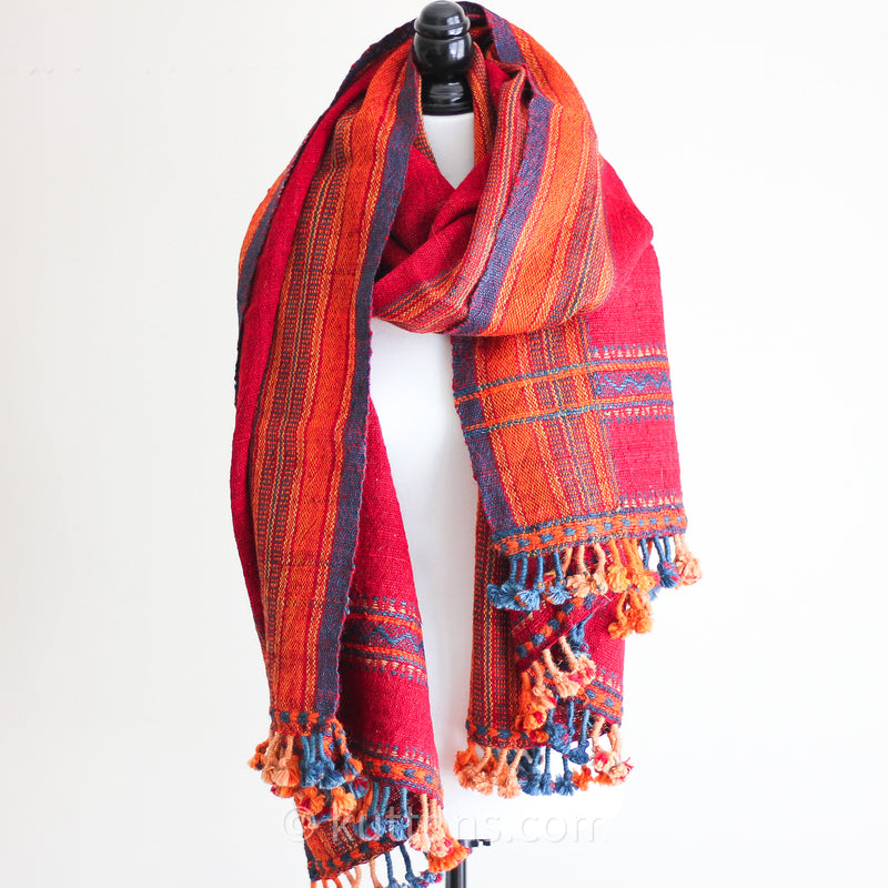 Handspun & Handwoven Colourful Woolen Shawl - Rustic Wrap Throw